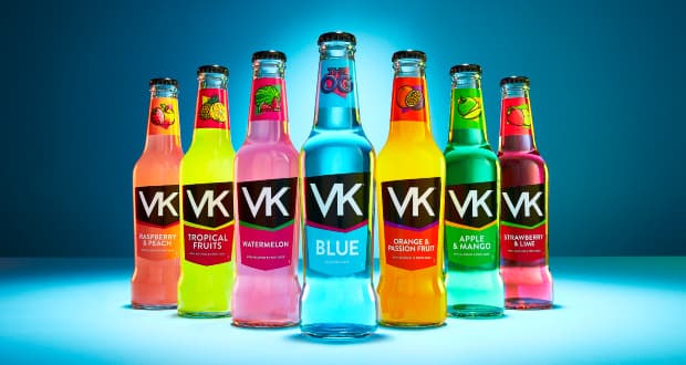 The range of VK bottles, including VK Blue