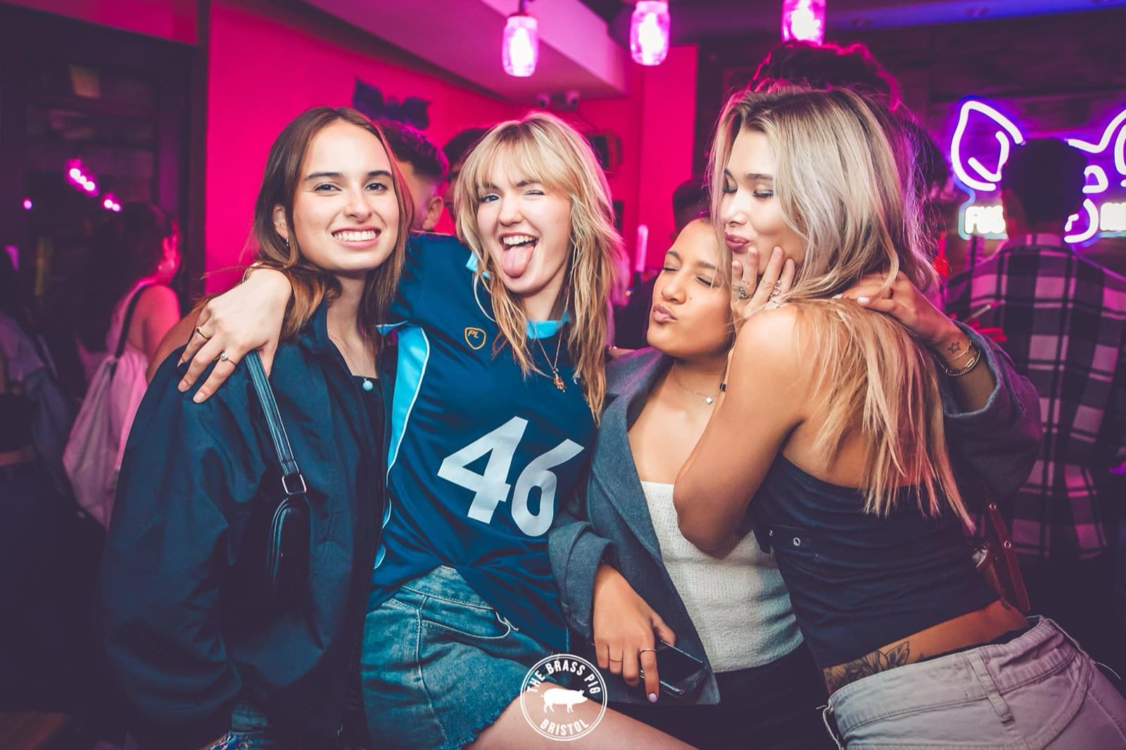 Friends on a night out at OMP Mondays, Bristol